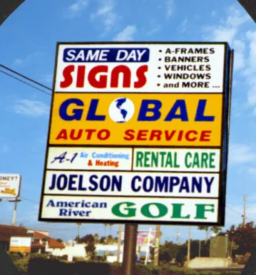 Backlit pole sign cabinet, photographed on the street